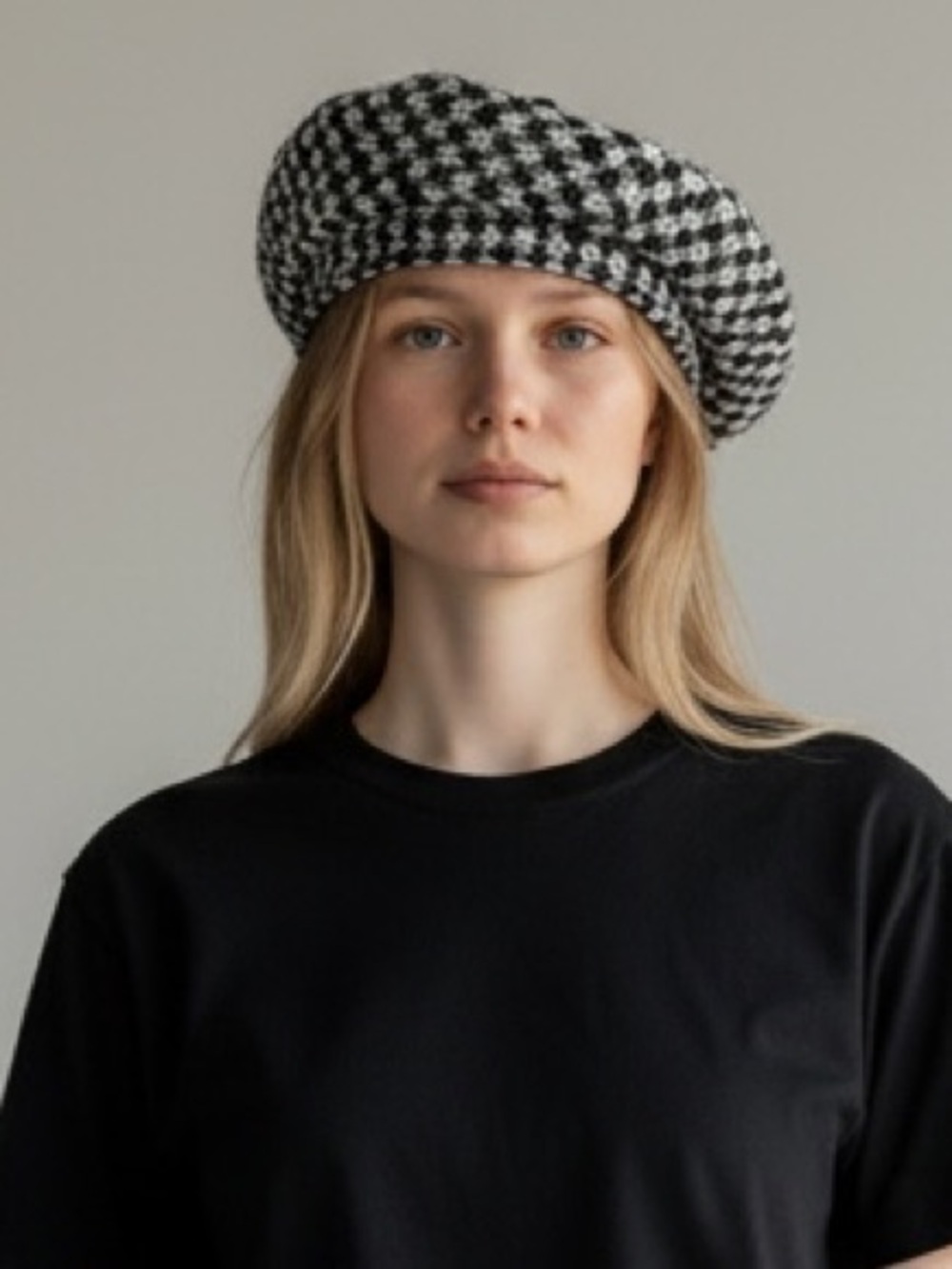 Houndstooth Black & White Winter Hat Beanie Beret